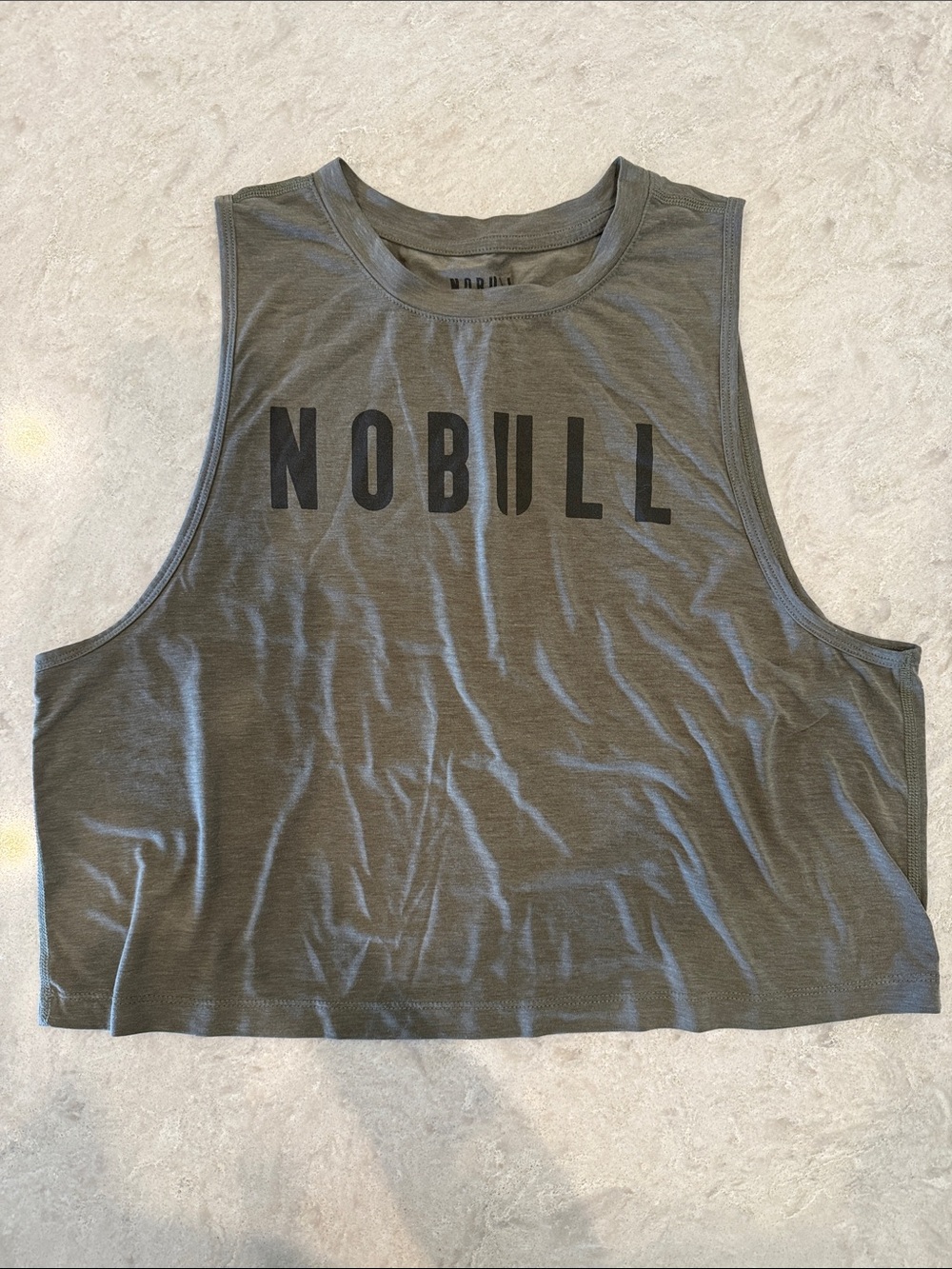 NOBULL Olive Cropped Muscle Tee with Black Logo